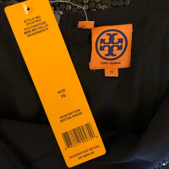 TORY BURCH Black Gold Sequin Party Dress NWT - Picture 7 of 8